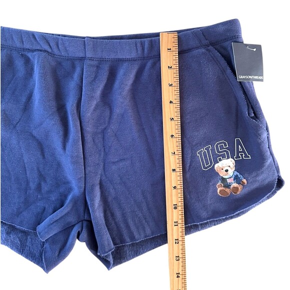 Greyson Threads Women's Lounge Shorts Cozy & Comfy USA Bear Print Size L Navy - Picture 6 of 7